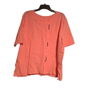 Pink Boxy Short Sleeve Button Down Blouse In 3X